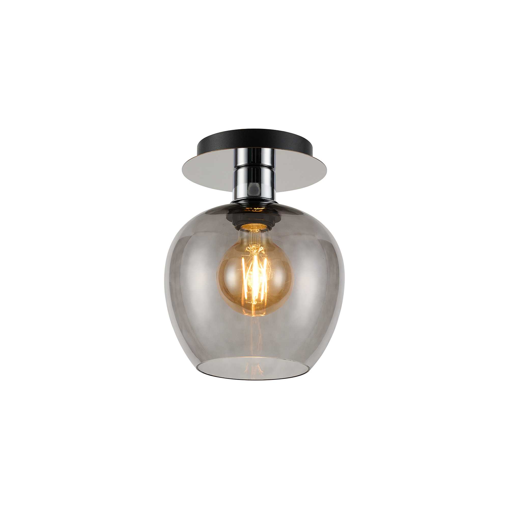 DK1338  Lori 15cm Round Ceiling Flush, 1 Light Flush Fitting E27, Polished Chrome/Smoke Wine Shades